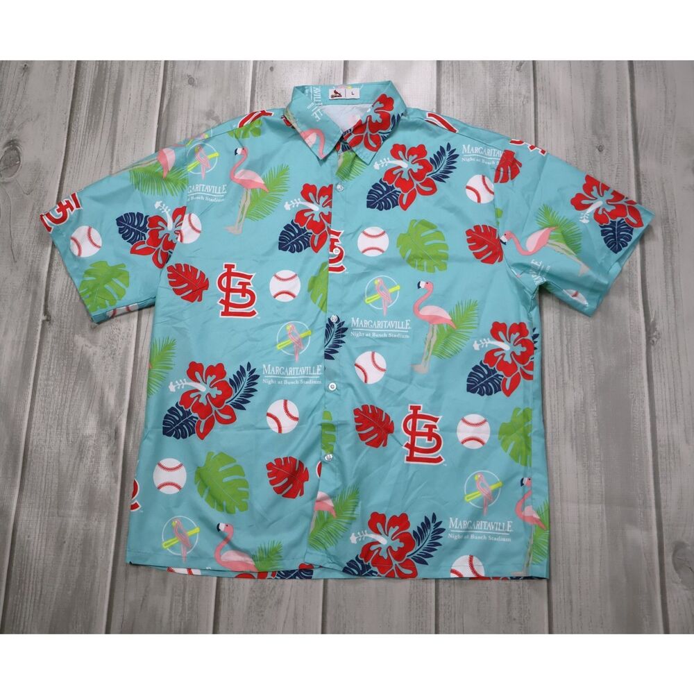 St. Louis Cardinals Shirt Mens L Blue MLB Baseball Margaritaville Button Up SS